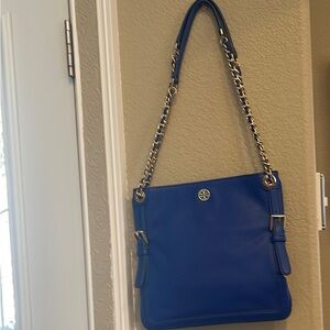 Tory Burch Cobalt Blue Crossbody Bag with Gold Chain